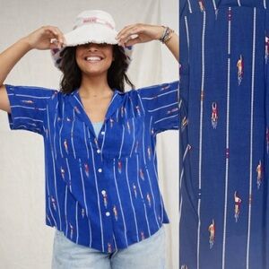 NWT Maeve Bon Voyage Buttondown XS Anthropologie Blue Swimmer Print Top